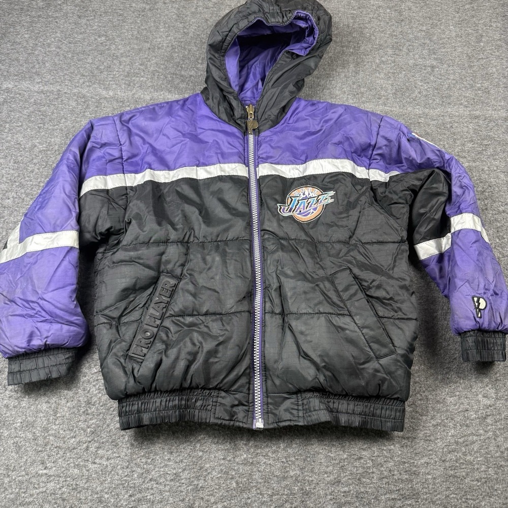 Vintage Utah Jazz Jacket Youth Large Puffer Pro Player NBA Reversible Basketball